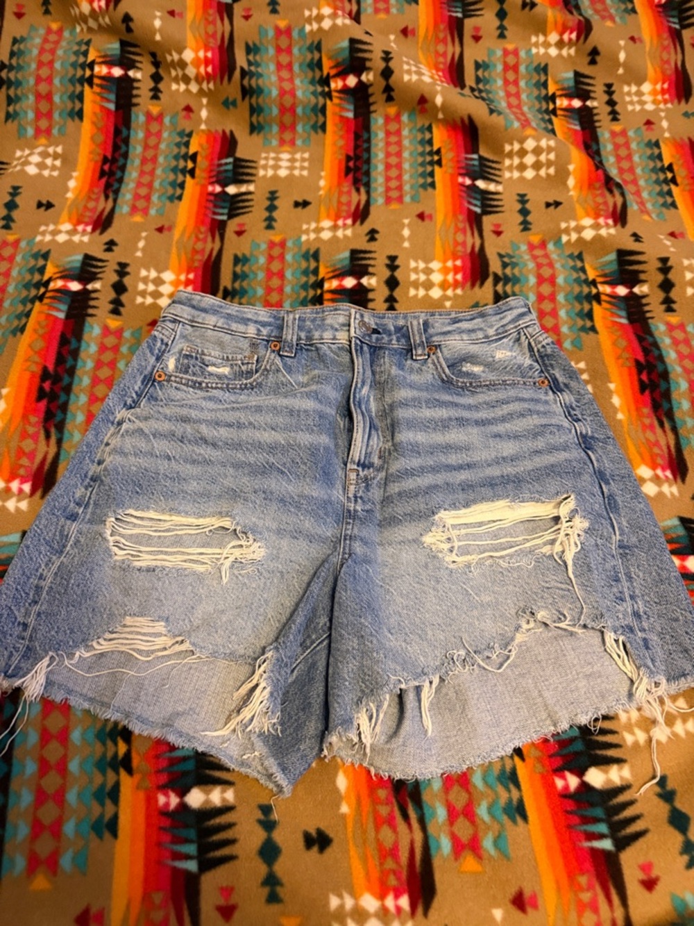 American Eagle Outfitters Light Blue Distressed High-Rise Denim Shorts